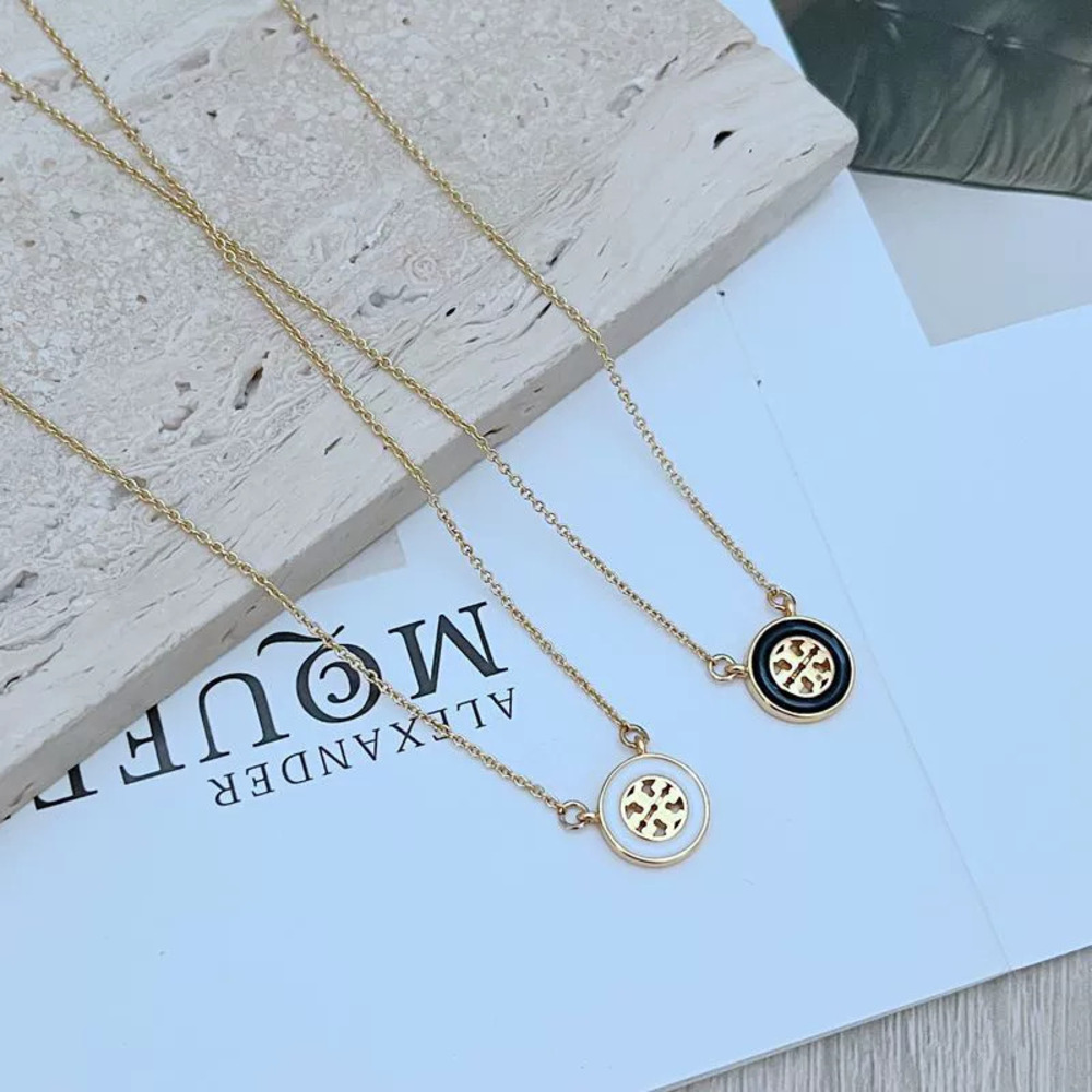 Tory Burch Enamel Cutout Letter Metal Necklace